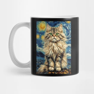 Siberian Cat Breed Painting in a Van Gogh Starry Night Art Style Mug